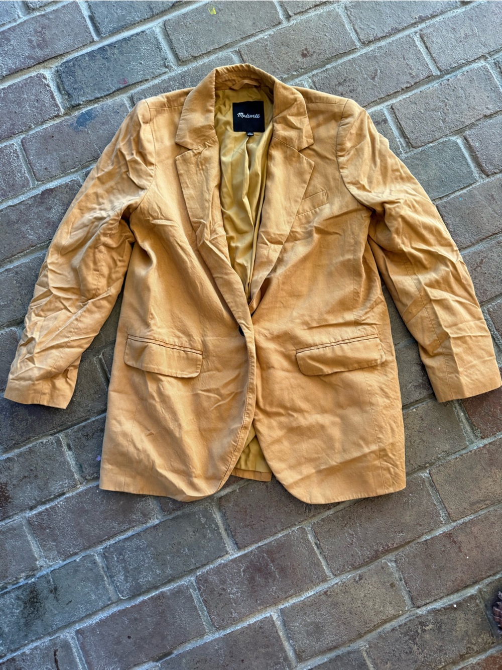 Madewell Mustard Linen Blend Open Front Blazer Size Small